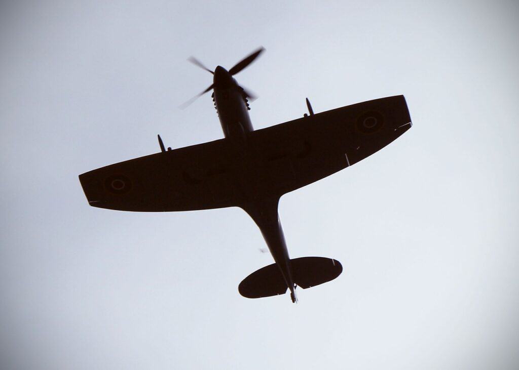A World War II plane in black and white