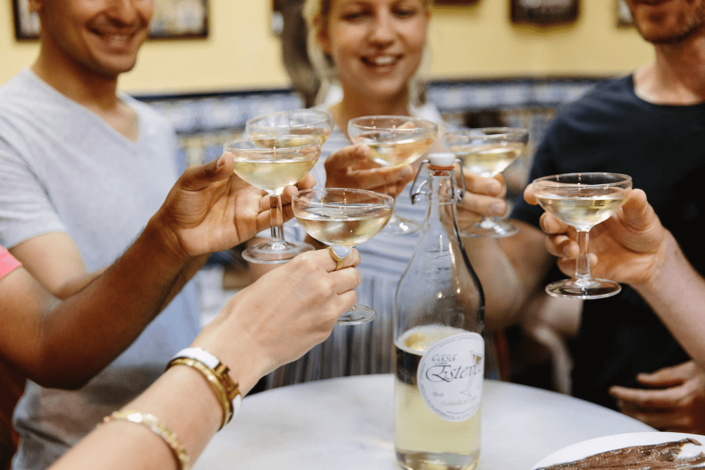 a group cheersing in Barcelona, Spain